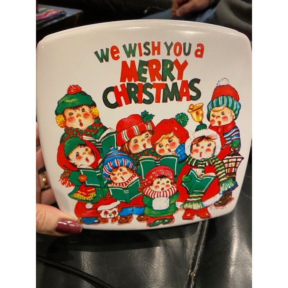 We Wish You A Merry Christmas Plastic Storage Container Children Caroler Vintage - Picture 7 of 7